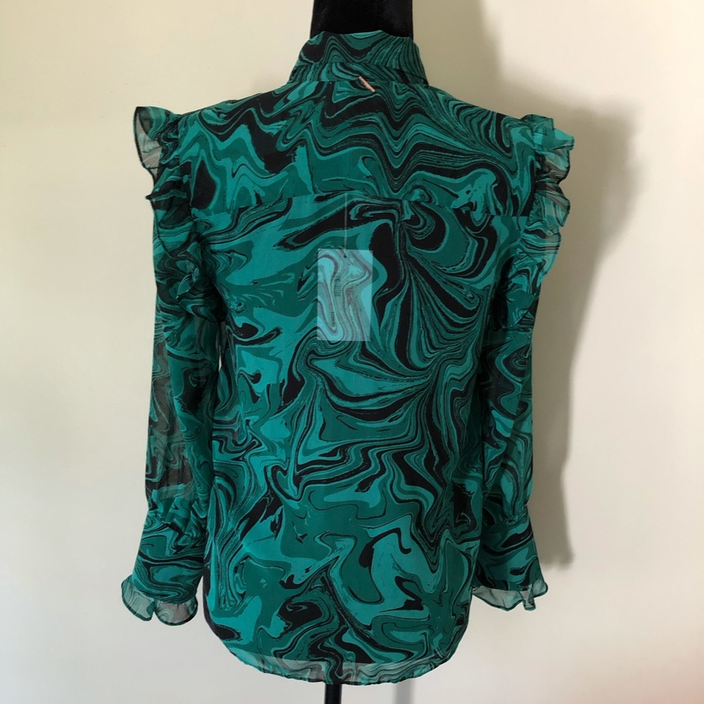 Misa LA Blouse Ruffle Sheer Green Black Anita NWT - Picture 8 of 10